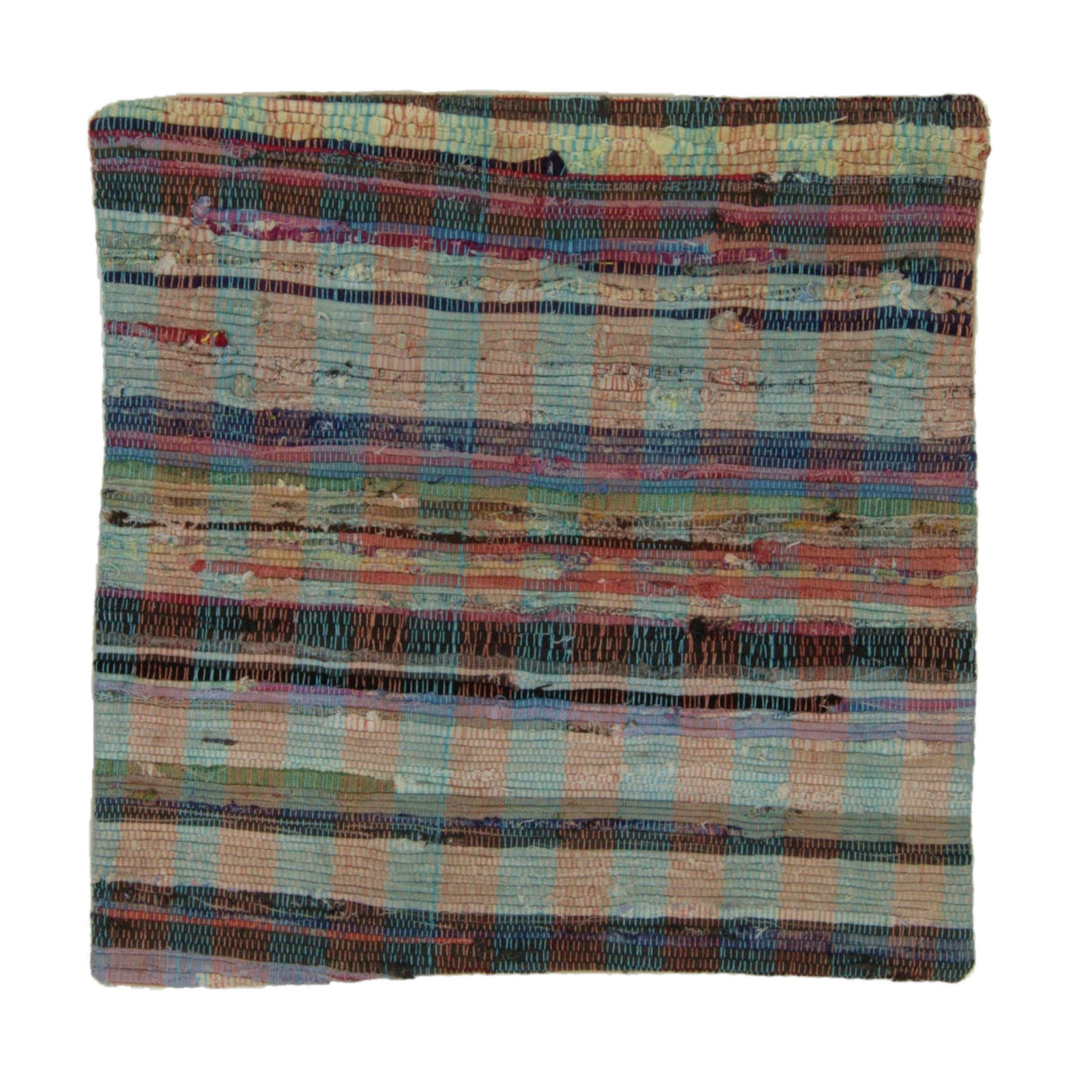 Teal & Red rag rug stripe pillow cover 20" x 20" - PC-STR-TEA-5050-015 - Arconiz