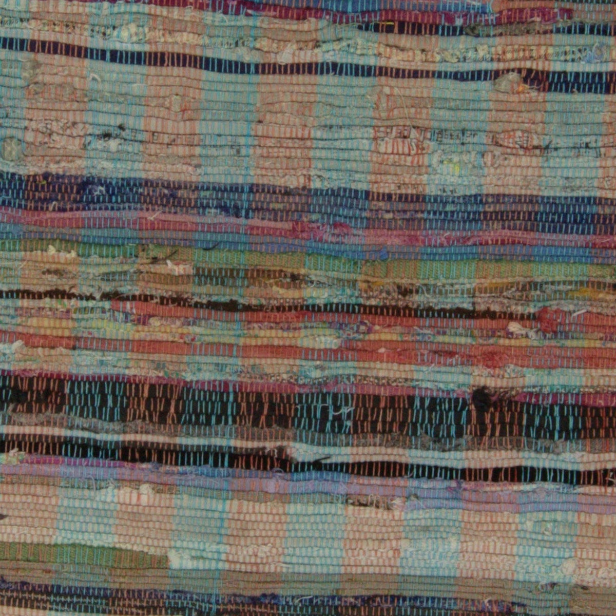 Close-up of the rag rug weave - Teal & Red stripe pillow cover - PC-STR-TEA-5050-015 - Arconiz