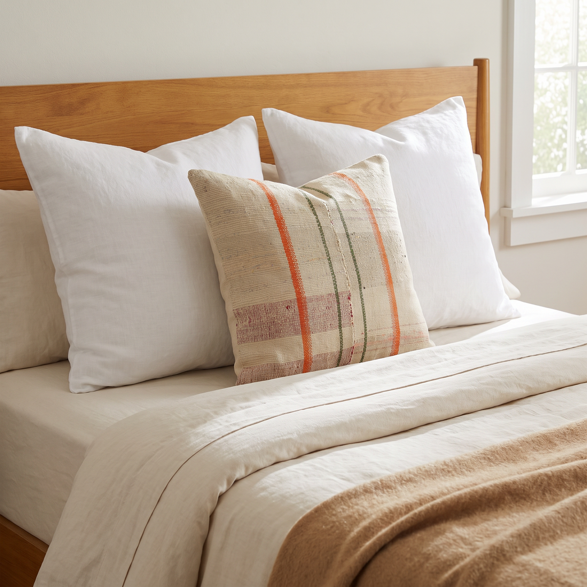 Cream Farmhouse Plaid Pillow Cover 20x20 - bedroom - N-0022
