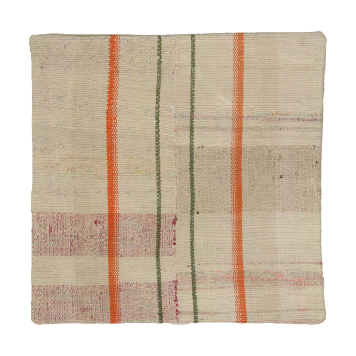 Cream & Orange hemp kilim plaid pillow cover 20" x 20" - PC-PLA-CRE-5050-016 - Arconiz