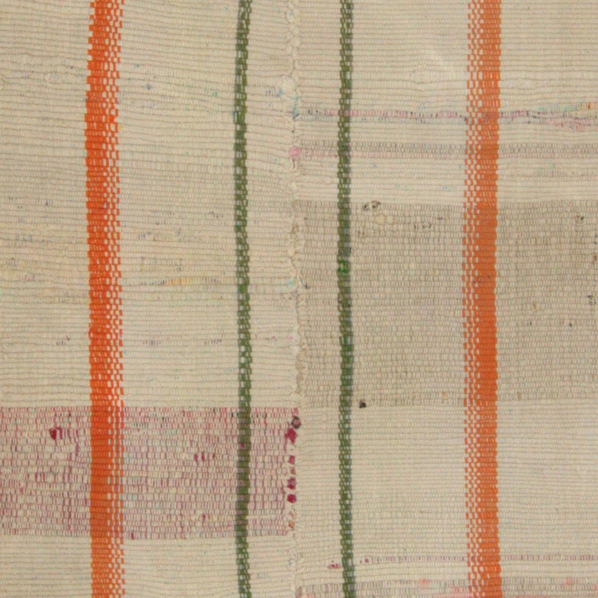 Close-up of the hemp kilim weave - Cream & Orange plaid pillow cover - PC-PLA-CRE-5050-016 - Arconiz