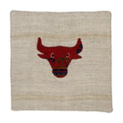 Red & Cream hemp applique bull pillow cover 20" x 20" - PC-BUL-RED-5050-017 - Arconiz