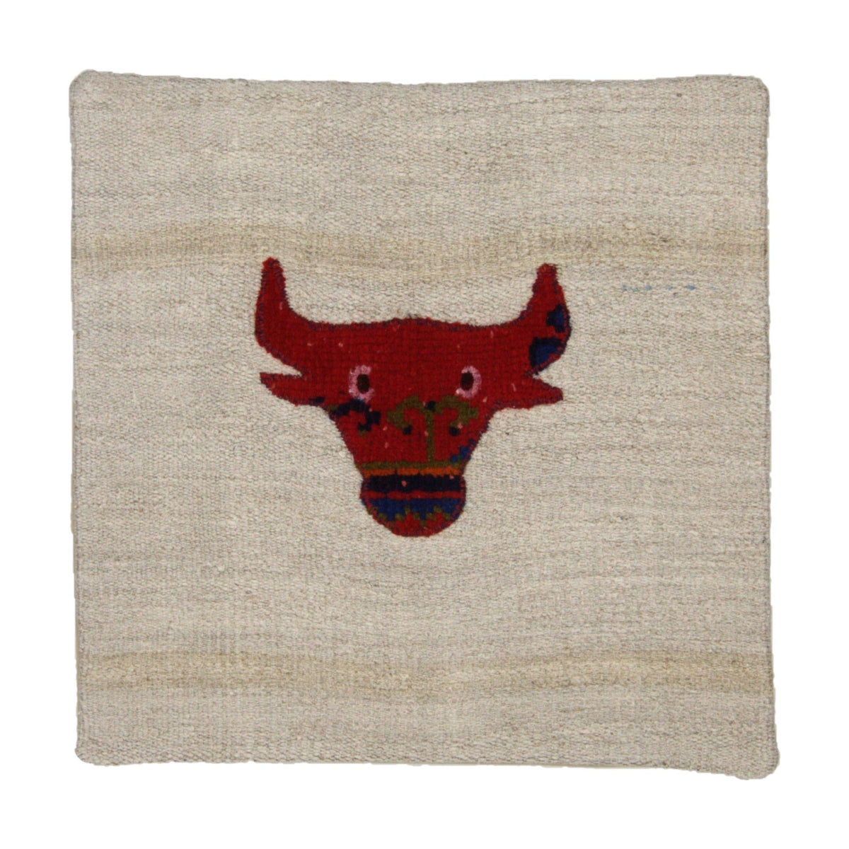 Red & Cream hemp applique bull pillow cover 20" x 20" - PC-BUL-RED-5050-017 - Arconiz