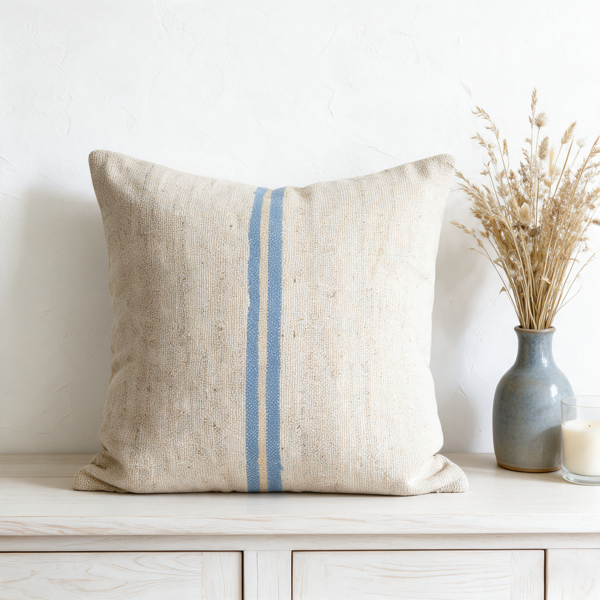 Blue Coastal Stripe Pillow Cover 20x20 - console - N-0063