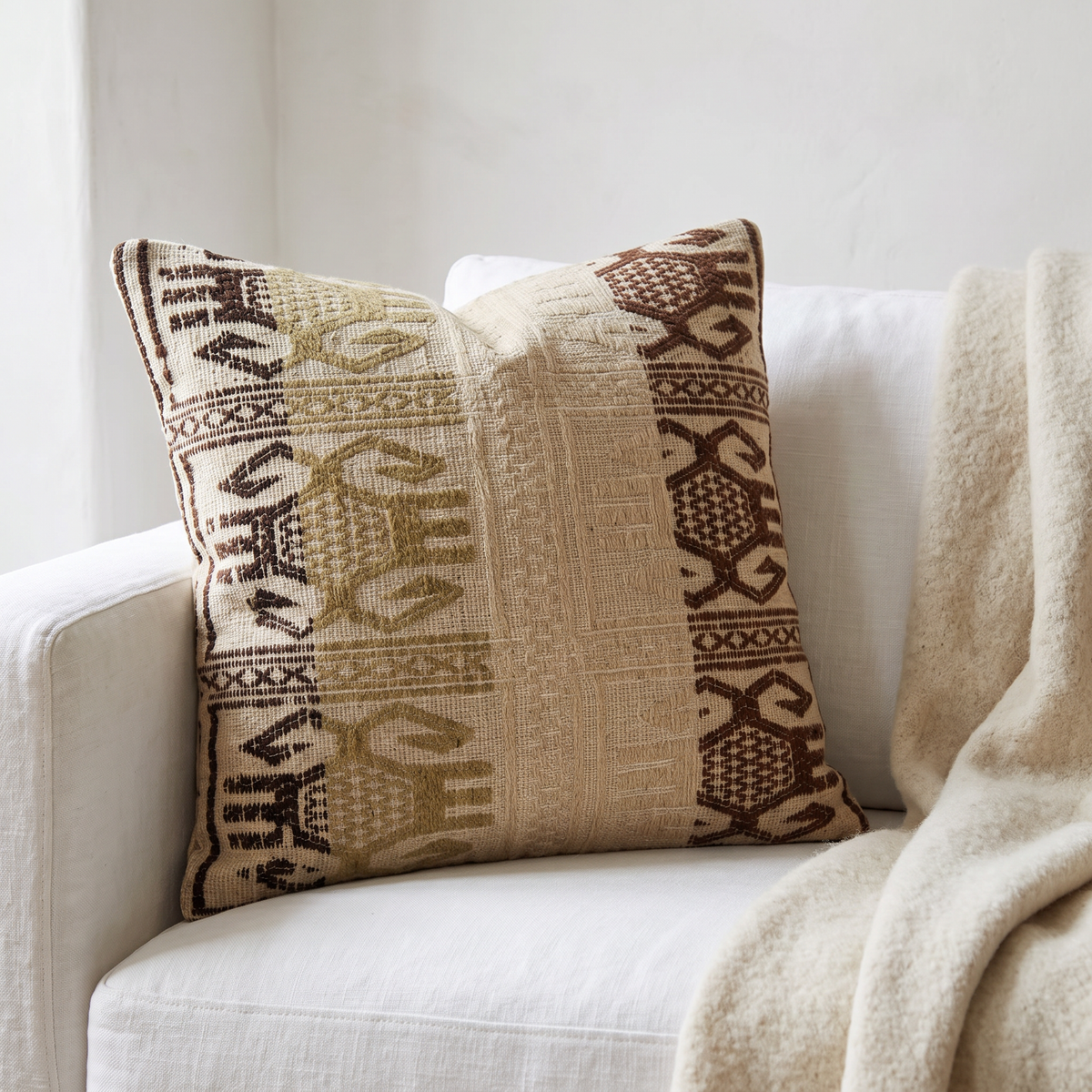 Beige Neutral Geometric Pillow Cover 20x20 - living room - N-0086