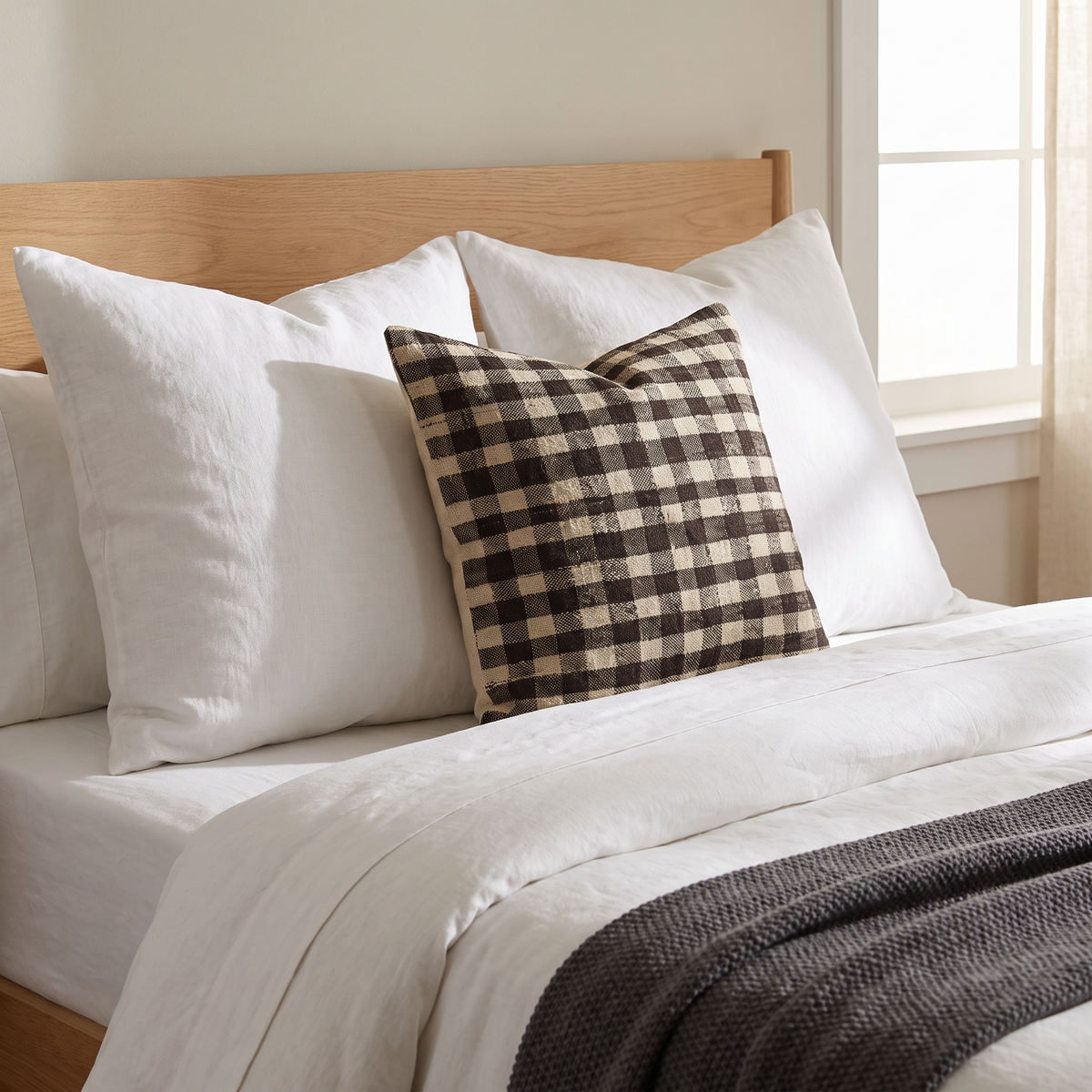 Black Farmhouse Check Pillow Cover 20x20 - bedroom - N-0093