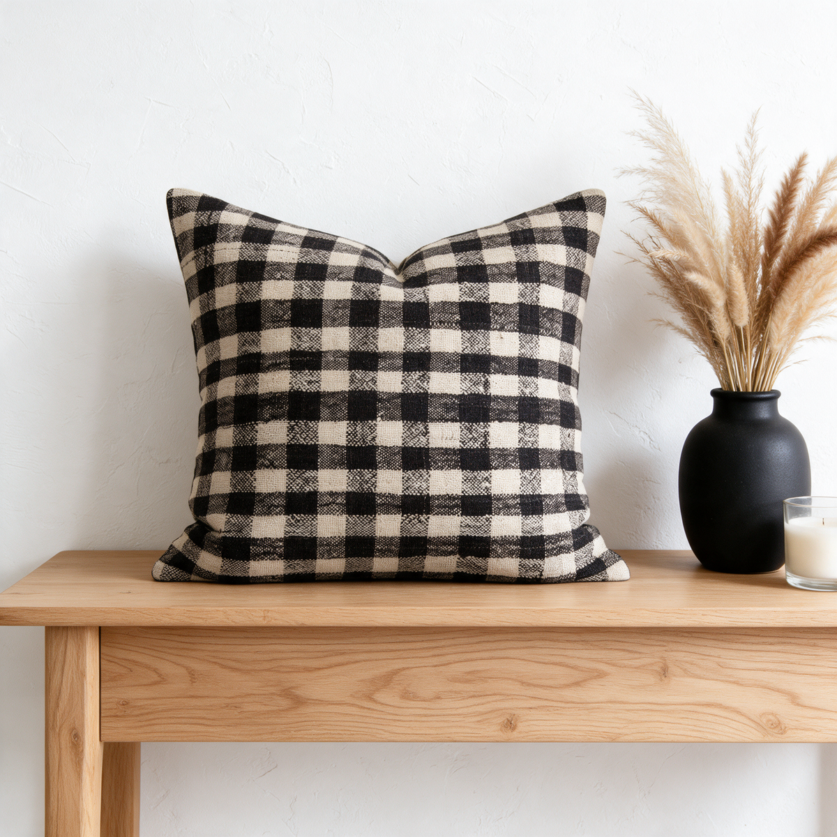 Black Farmhouse Check Pillow Cover 20x20 - console - N-0093
