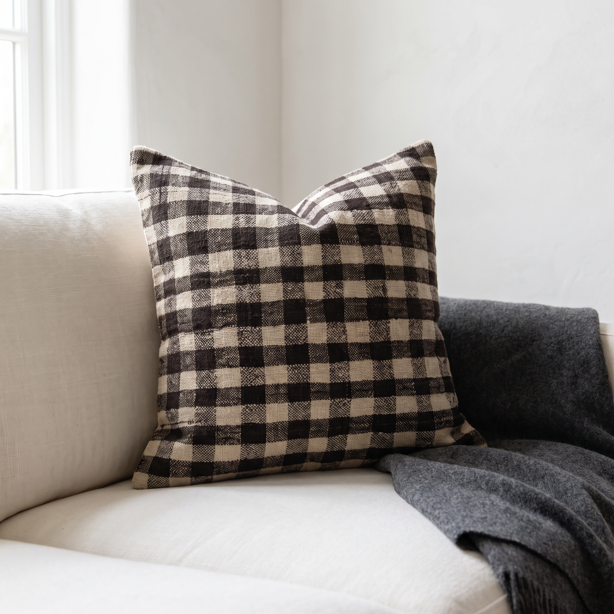 Black Farmhouse Check Pillow Cover 20x20 - living room - N-0093