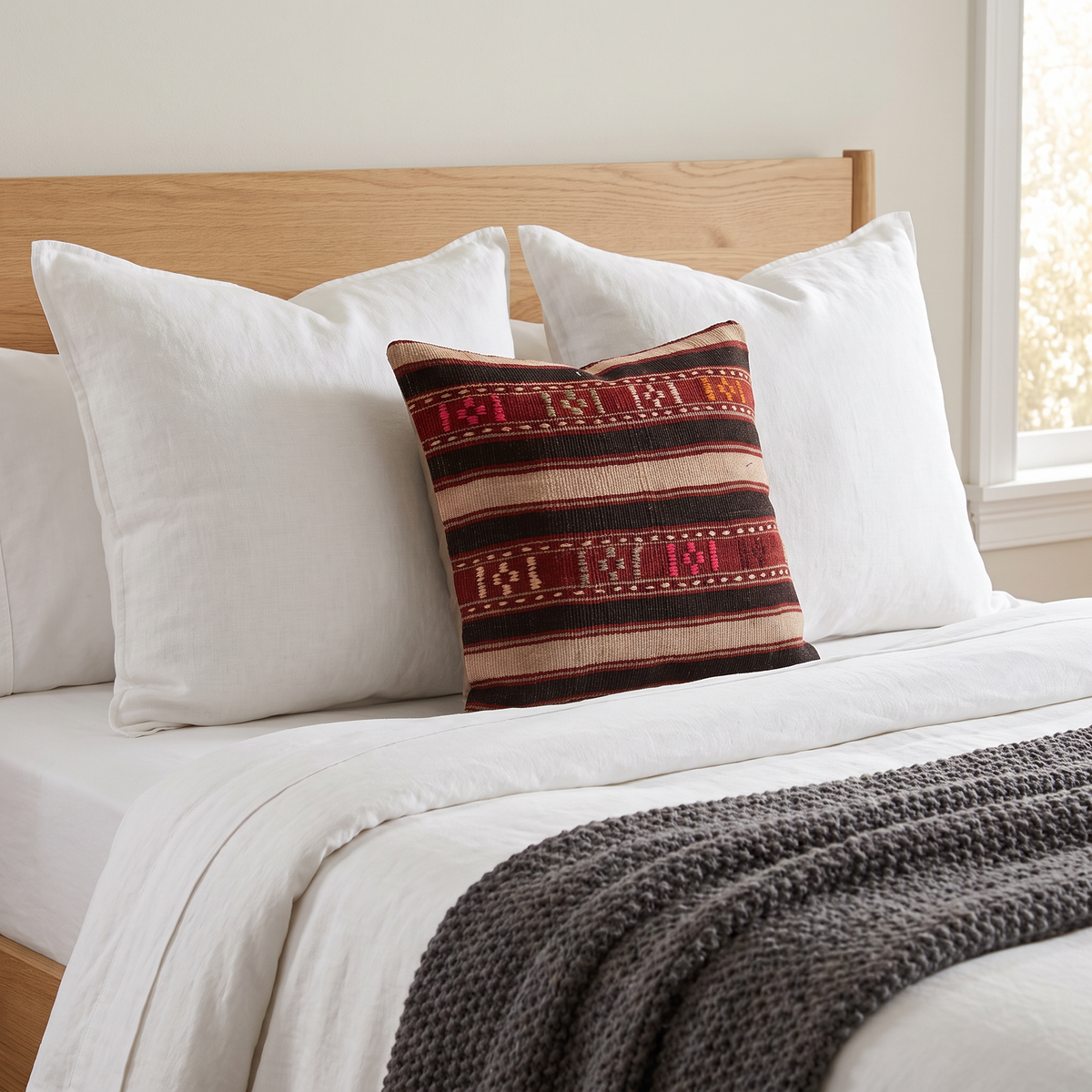 Black Boho Stripe Pillow Cover 18x18 - bedroom - N-0127
