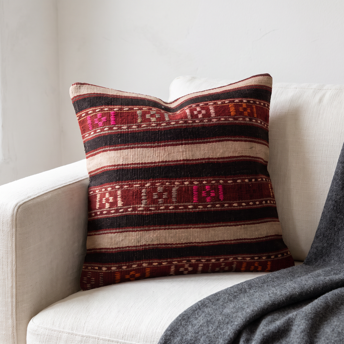 Black Boho Stripe Pillow Cover 18x18 - living room - N-0127
