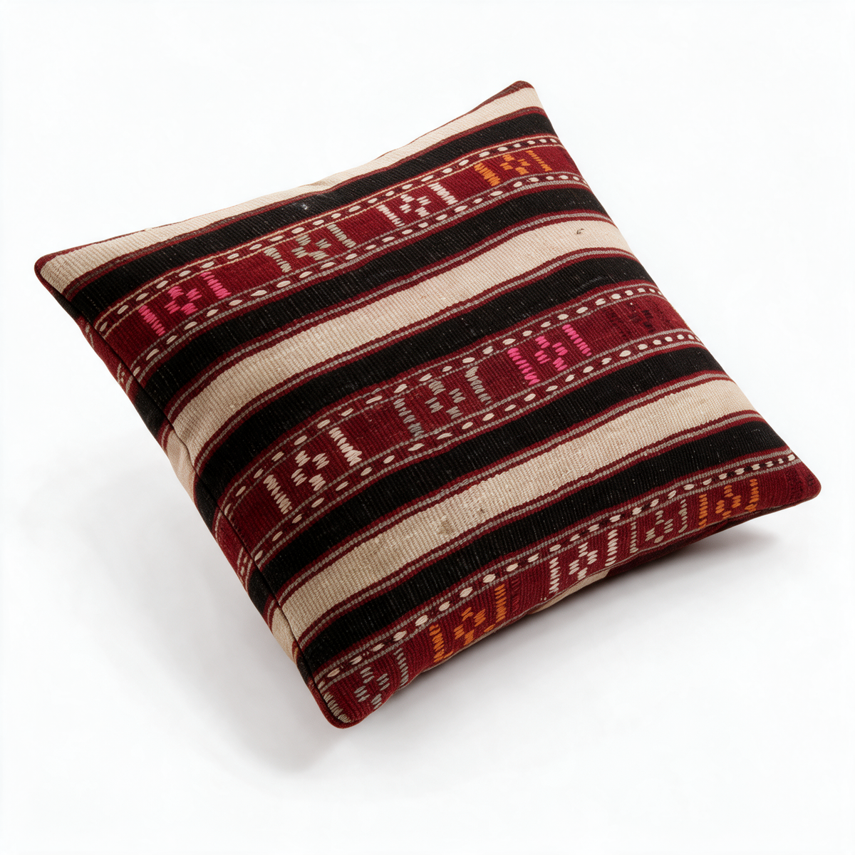 Black Boho Stripe Pillow Cover 18x18 - styled view - N-0127