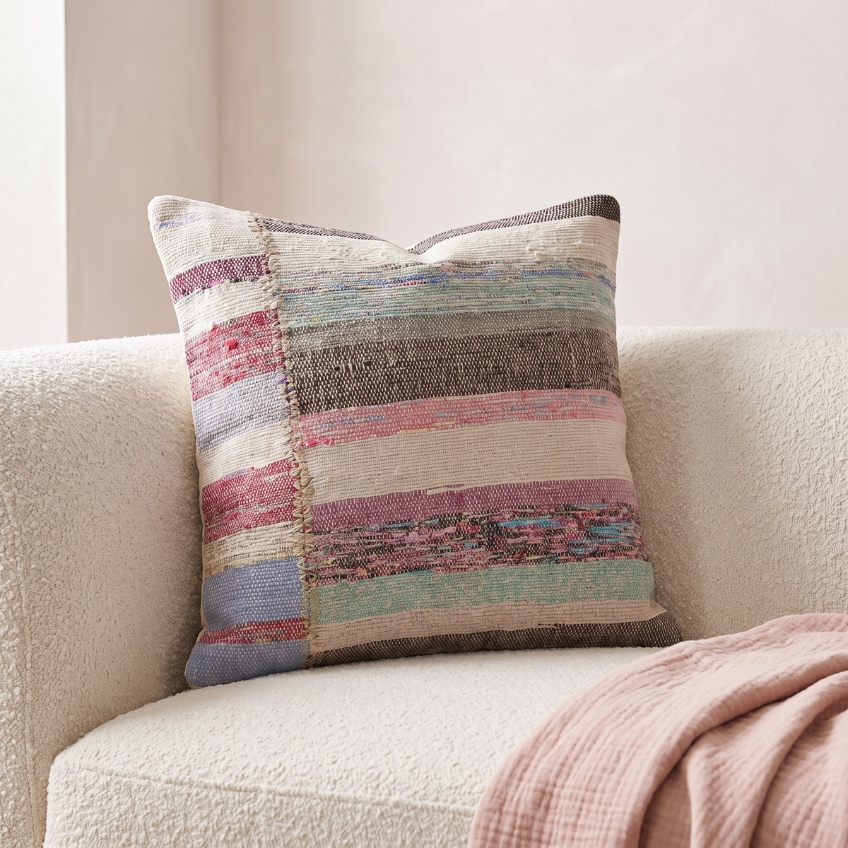 Pink Boho Patchwork Pillow Cover 18x18 - living room - N-0133