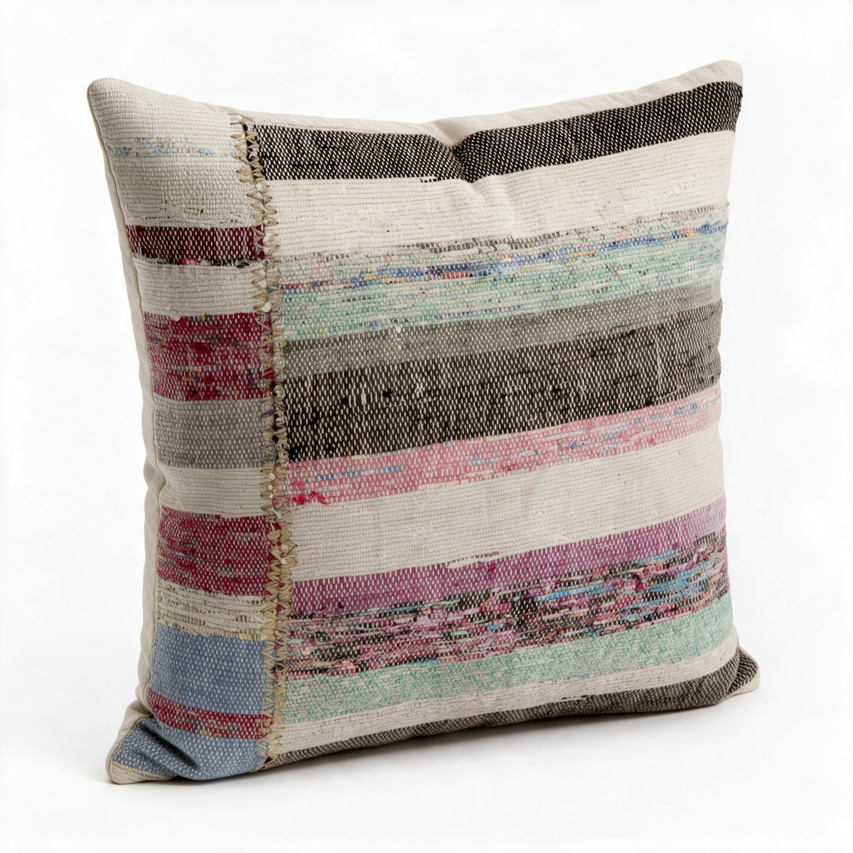 Pink Boho Patchwork Pillow Cover 18x18 - styled view - N-0133