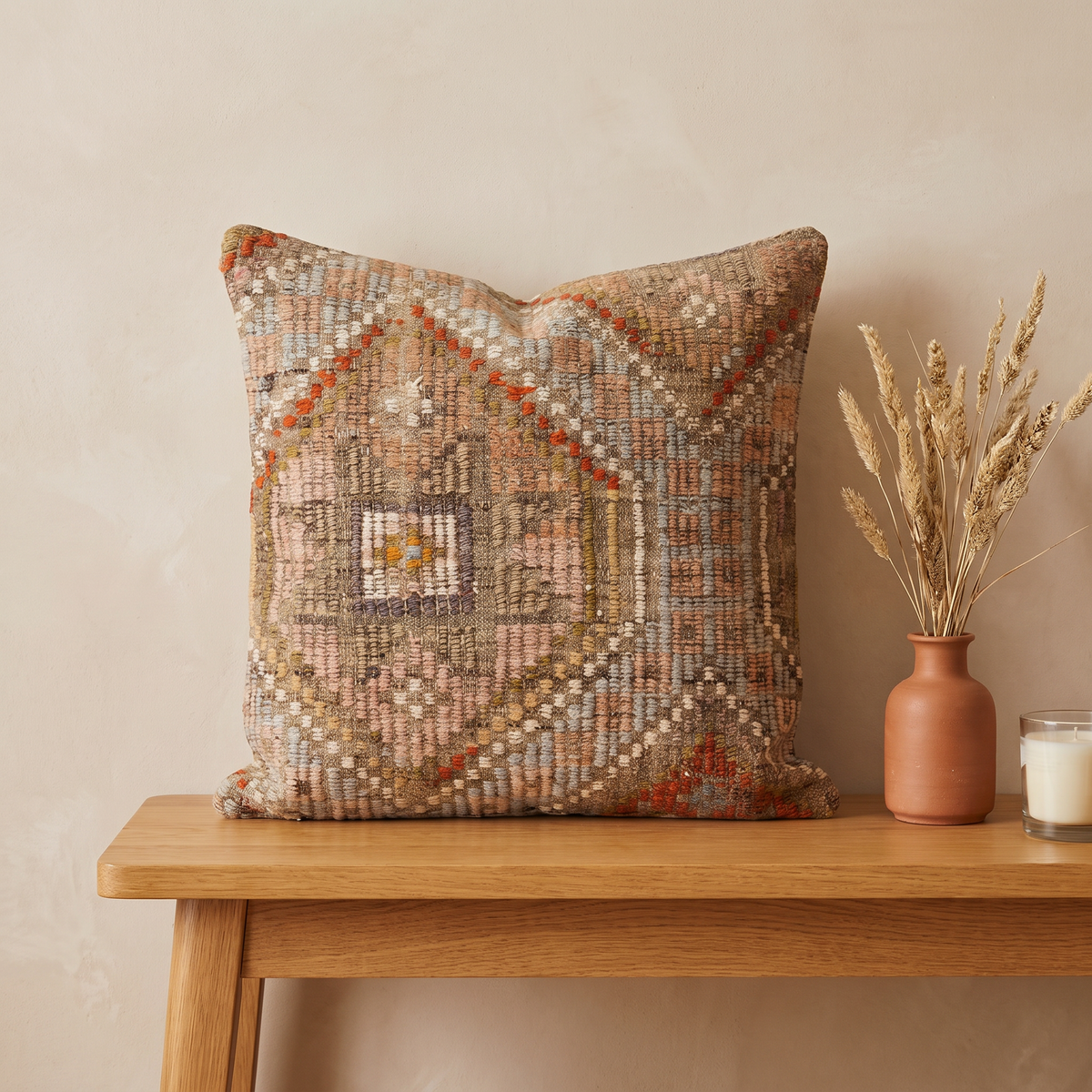Rust Boho Medallion Pillow Cover 18x18 - console - N-0139
