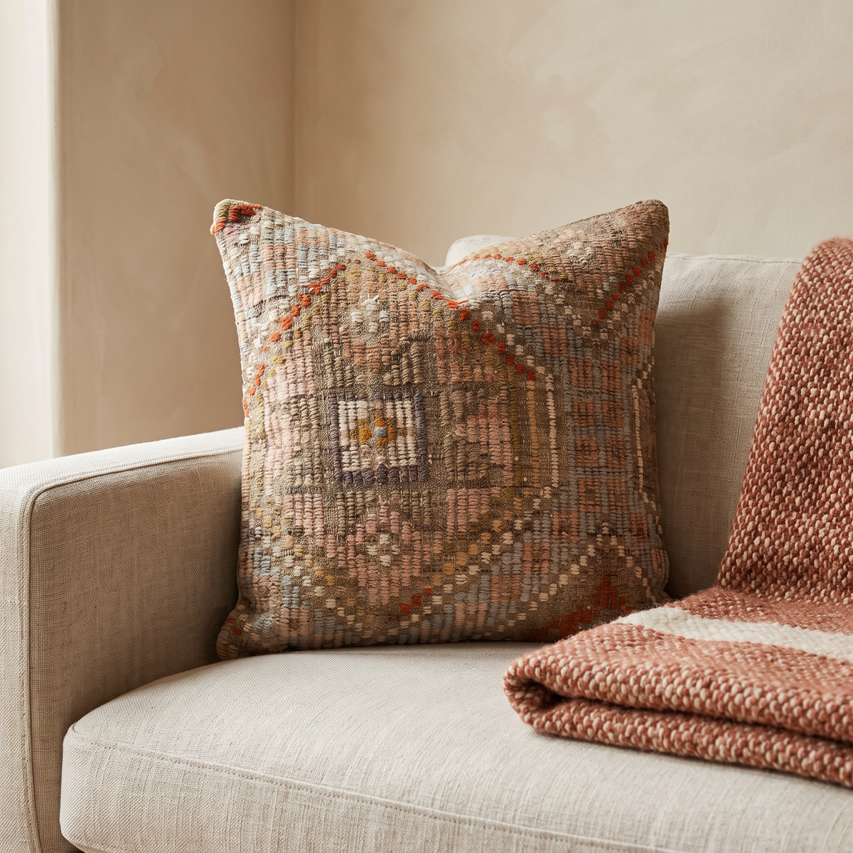 Rust Boho Medallion Pillow Cover 18x18 - living room - N-0139
