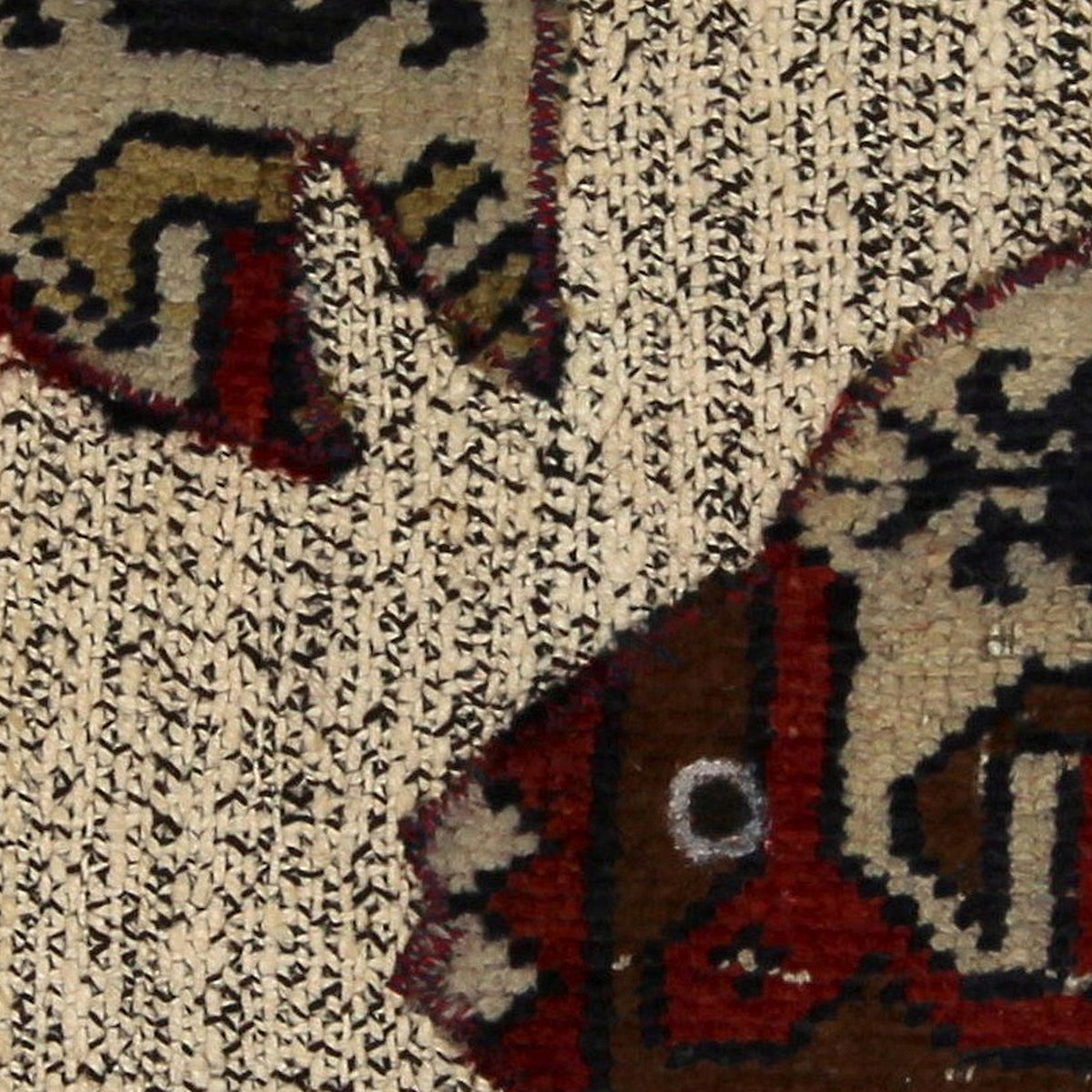 Close-up of the handwoven kilim weave - Ivory & Deep Red Kilim Fish on Oatmeal Fleck - WA-FSP-IVO-6060-001 - Arconiz