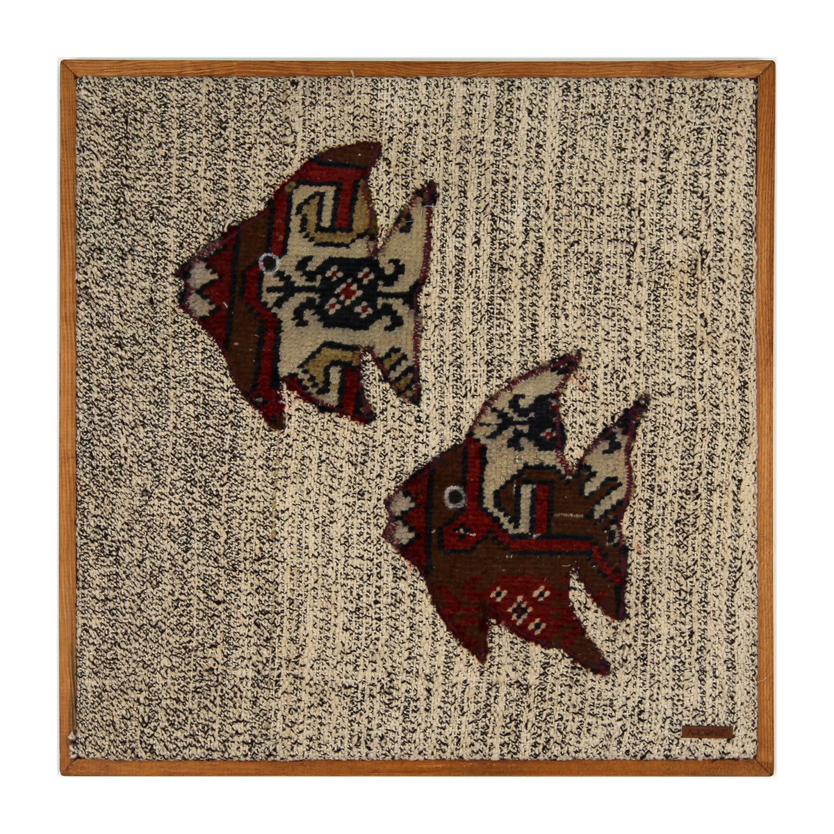 Ivory & Deep Red Kilim Fish woven wall art 24" x 24" - WA-FSP-IVO-6060-001 - Arconiz