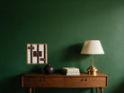 Red & Ochre Kilim Panel on Cream & Black Stripe woven wall art shown hanging in a styled room, for scale - WA-PNL-RED-4545-008