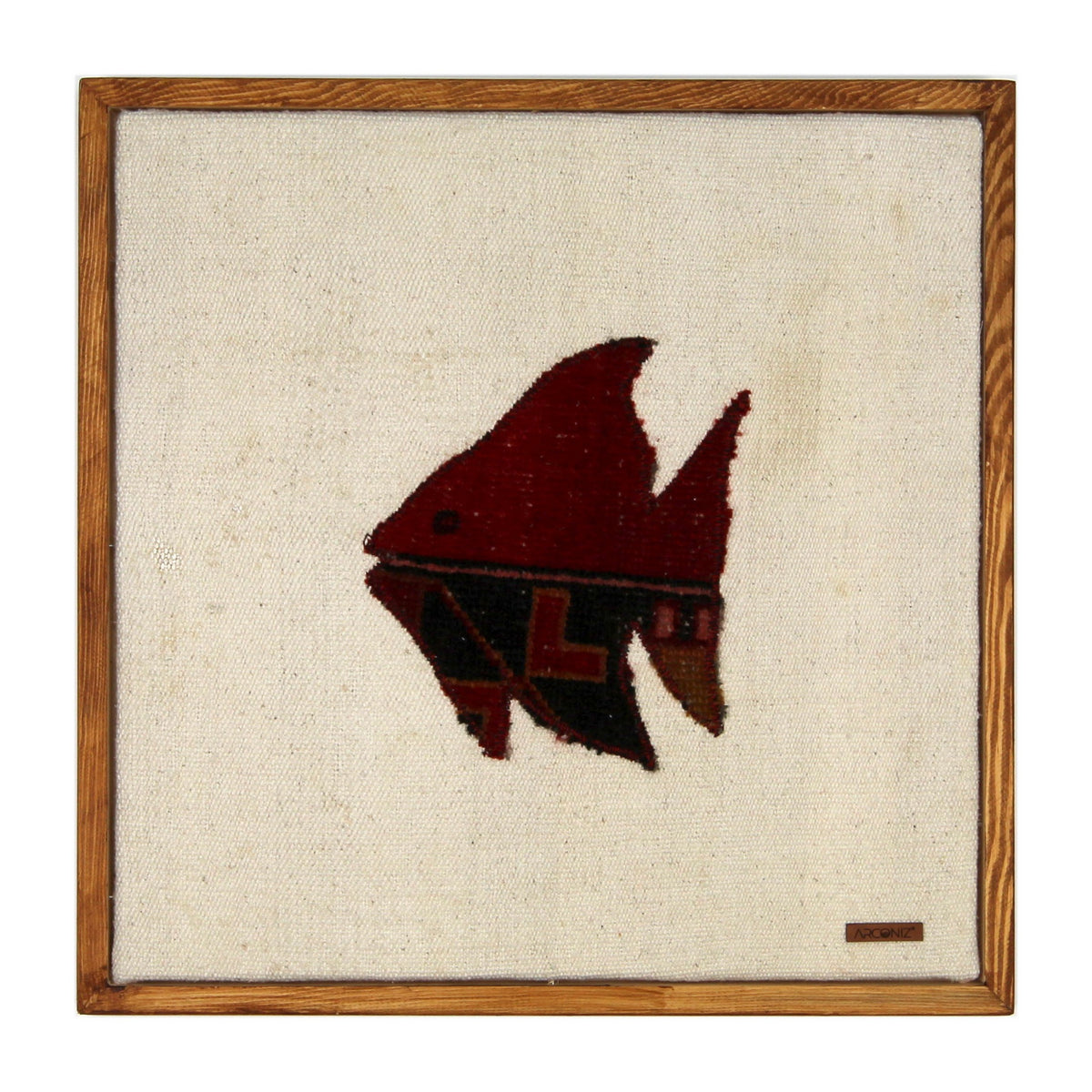 Burgundy Kilim Fish woven wall art 20" x 20" - WA-FSH-BUR-5050-009 - Arconiz