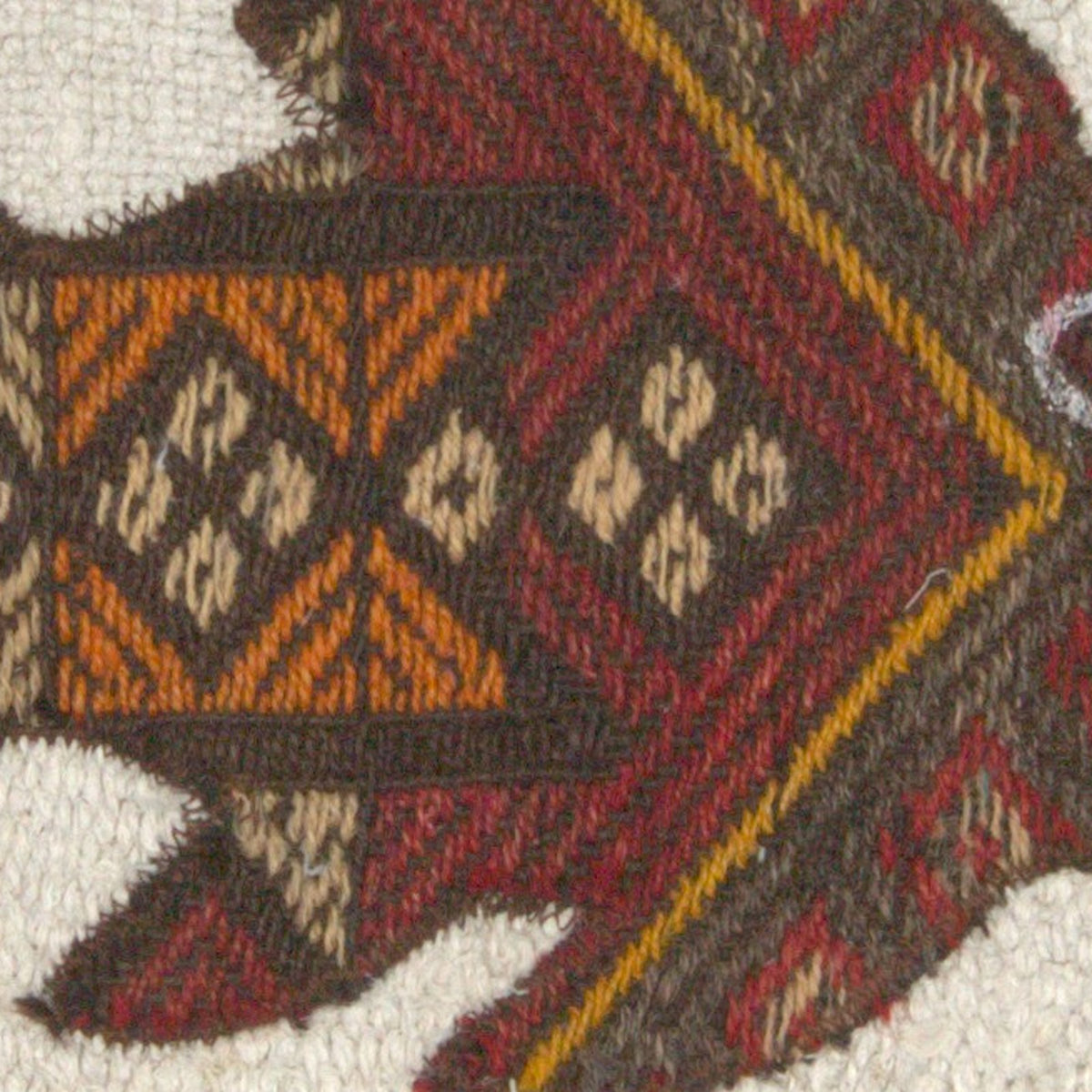 Close-up of the handwoven kilim weave - Red & Gold Kilim Fish on Ivory - WA-FSH-RED-5050-011 - Arconiz