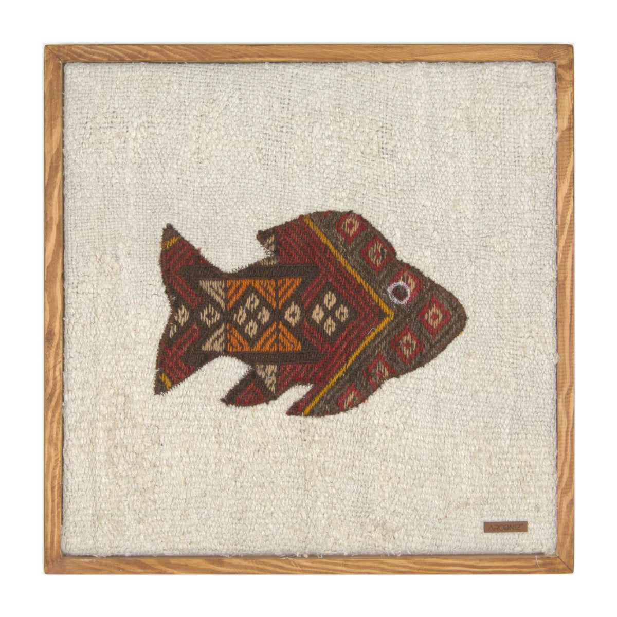 Red & Gold Kilim Fish woven wall art 20" x 20" - WA-FSH-RED-5050-011 - Arconiz