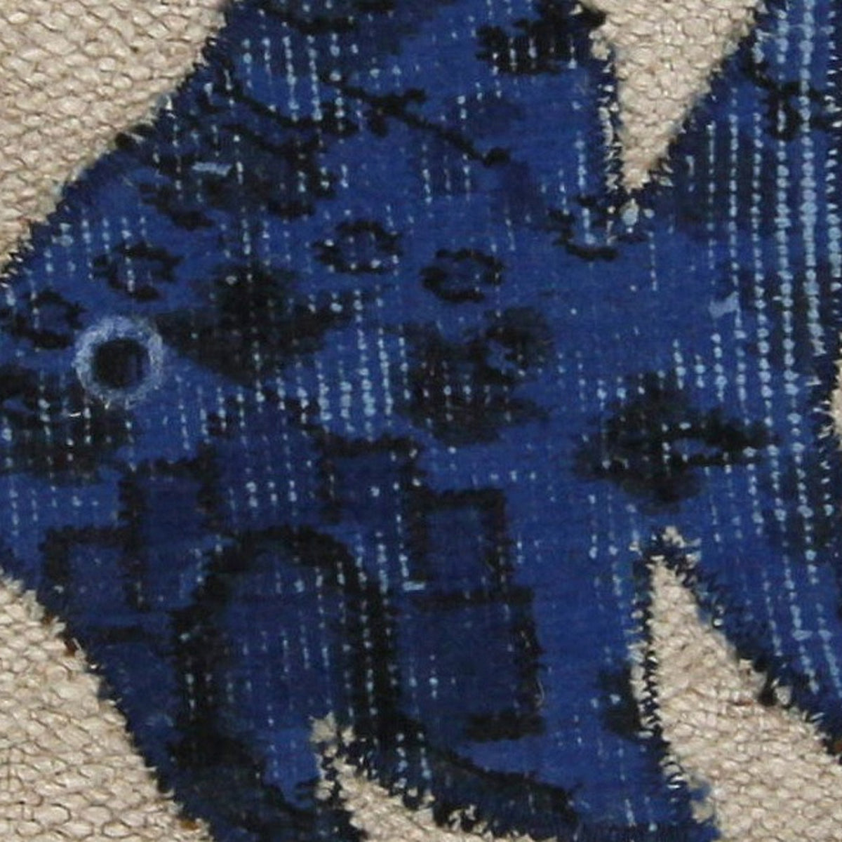 Close-up of the handwoven kilim weave - Cobalt Blue Kilim Fish on Oatmeal - WA-FSH-COB-5050-012 - Arconiz