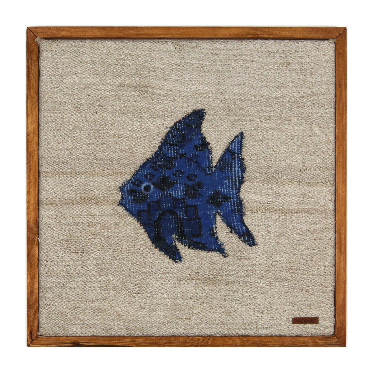 Cobalt Blue Kilim Fish woven wall art 20" x 20" - WA-FSH-COB-5050-012 - Arconiz