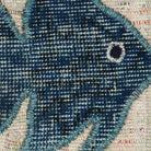 Close-up of the handwoven kilim weave - Teal Kilim Fish on Pale Grey Stripe - WA-FSH-TEA-5050-018 - Arconiz