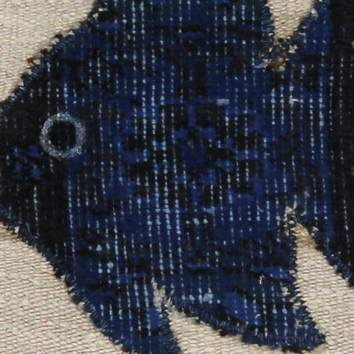Close-up of the handwoven kilim weave - Indigo Kilim Fish on Cream & Caramel Stripe - WA-FSH-IND-5050-020 - Arconiz