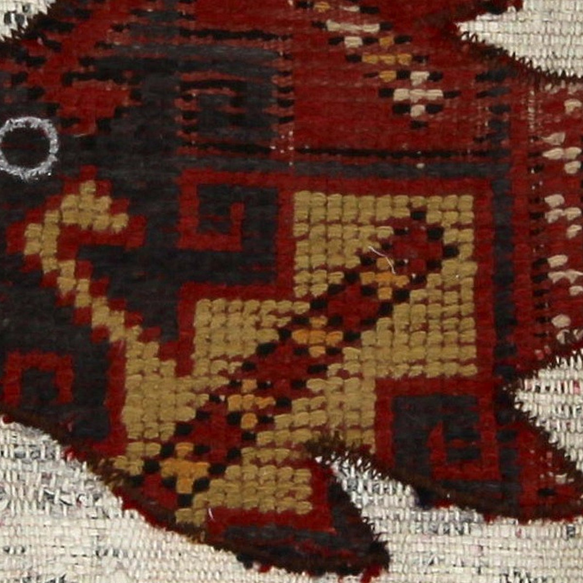 Close-up of the handwoven kilim weave - Red & Gold Kilim Fish on Flecked Cream - WA-FSH-RED-5050-021 - Arconiz