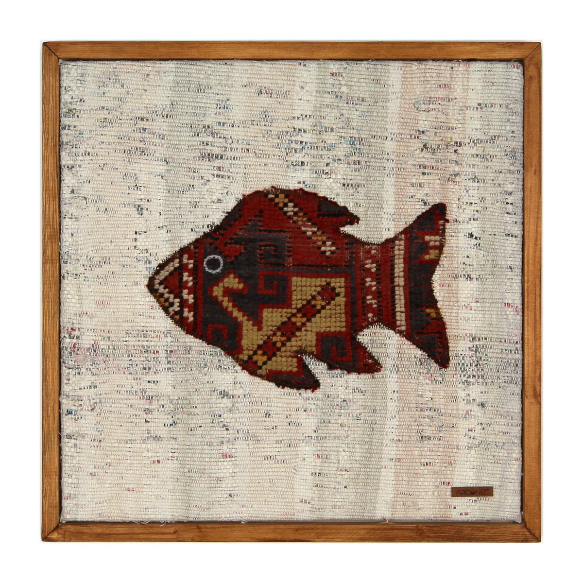 Red & Gold Kilim Fish woven wall art 20" x 20" - WA-FSH-RED-5050-021 - Arconiz