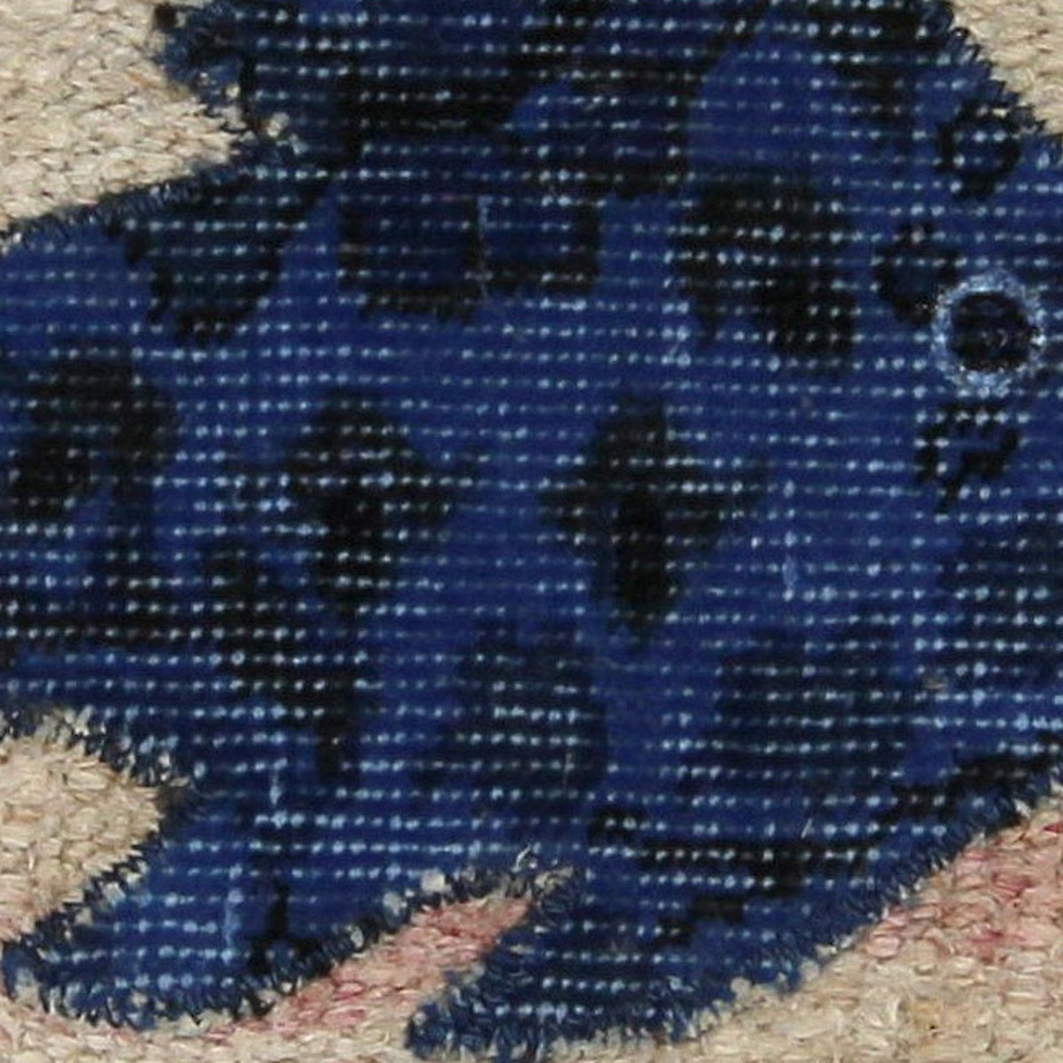 Close-up of the handwoven kilim weave - Cobalt Blue Kilim Fish on Oatmeal & Rose - WA-FSH-COB-5050-027 - Arconiz