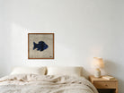 Indigo Kilim Fish on Oatmeal woven wall art in a second styled room setting, for scale - WA-FSH-IND-5050-029