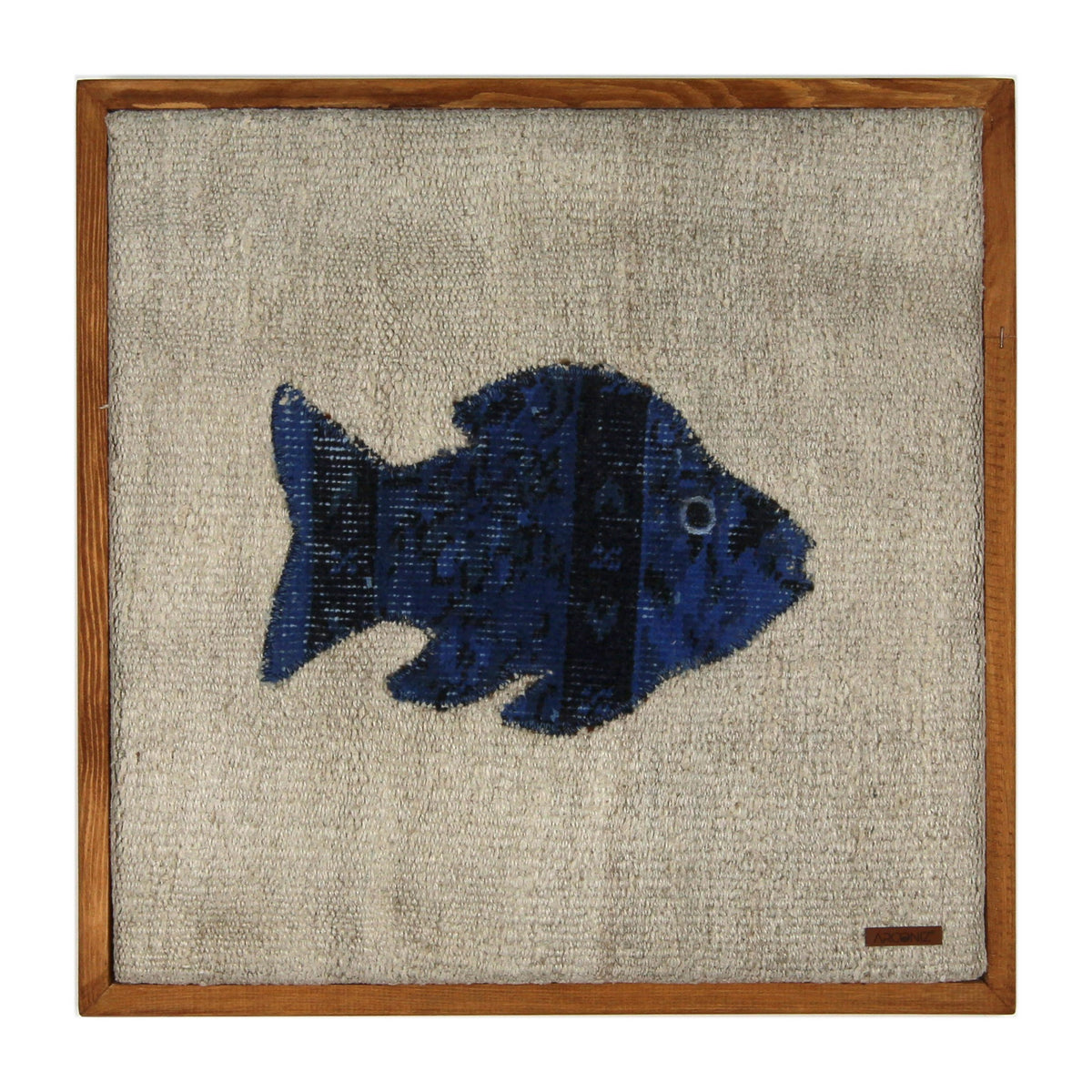 Indigo Kilim Fish woven wall art 20" x 20" - WA-FSH-IND-5050-029 - Arconiz
