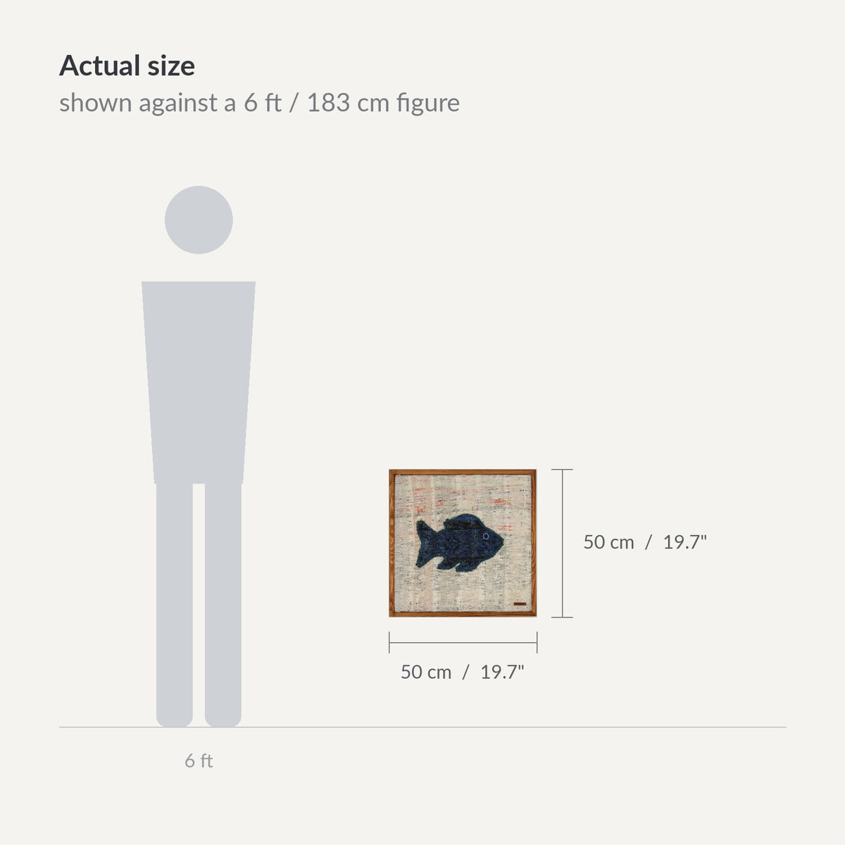Size guide: 20" x 20" shown against a 6 ft / 183 cm figure - WA-FSH-NAV-5050-030