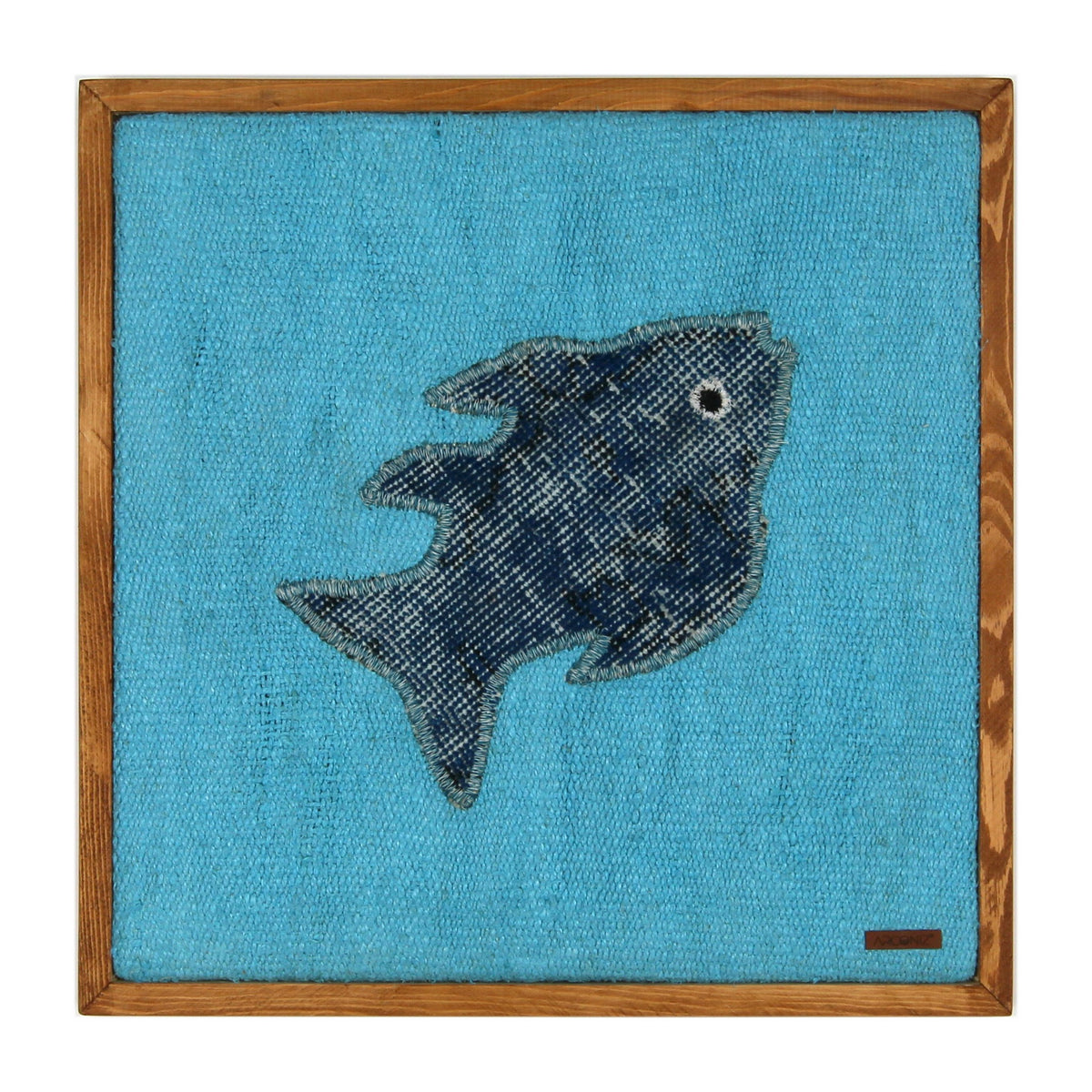 Denim Blue Kilim Fish woven wall art 20" x 20" - WA-FSH-DEN-5050-032 - Arconiz