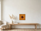Burgundy & Cream Kilim Fish on Marigold Orange woven wall art shown hanging in a styled room, for scale - WA-FSH-BUR-5050-033