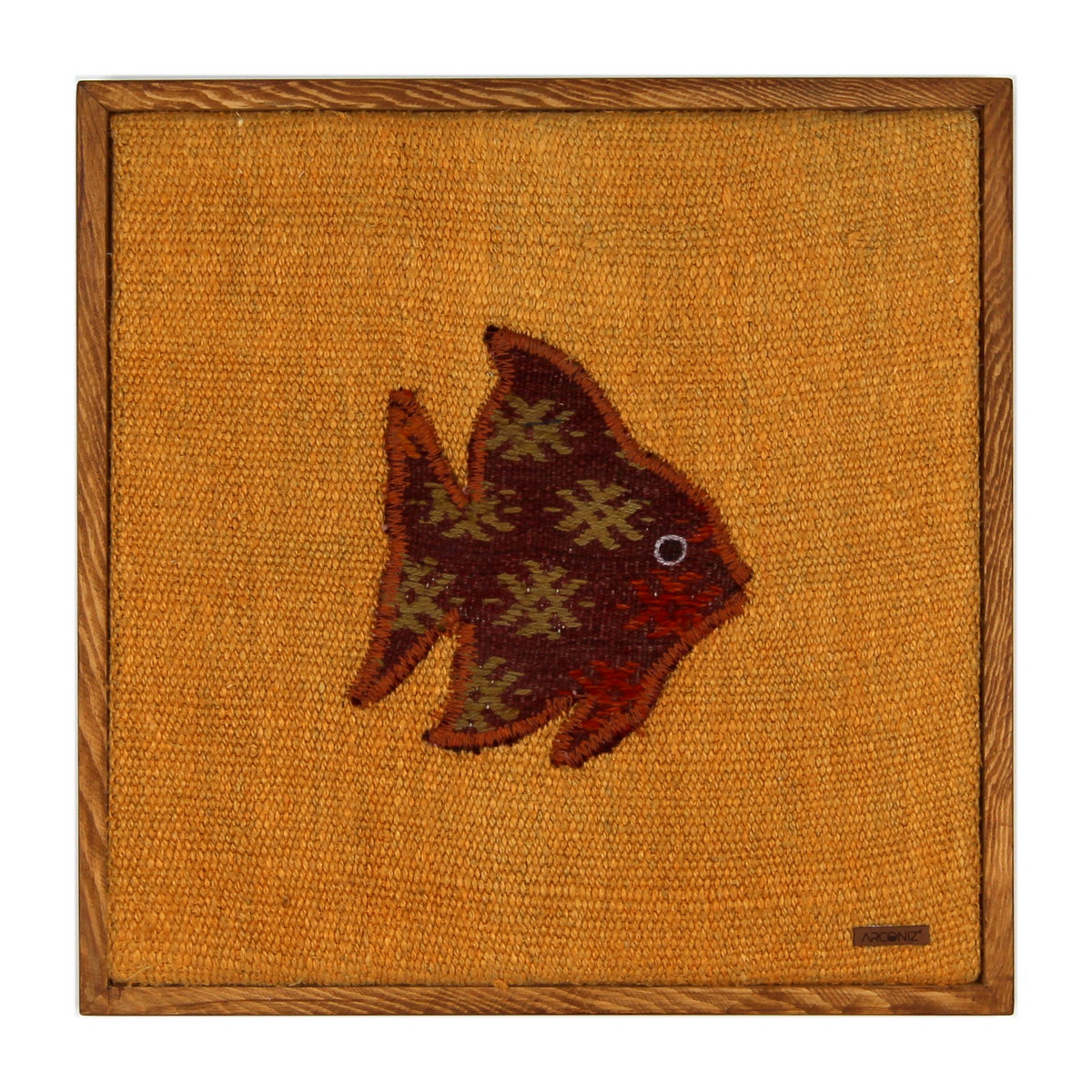 Burgundy & Cream Kilim Fish woven wall art 20" x 20" - WA-FSH-BUR-5050-033 - Arconiz