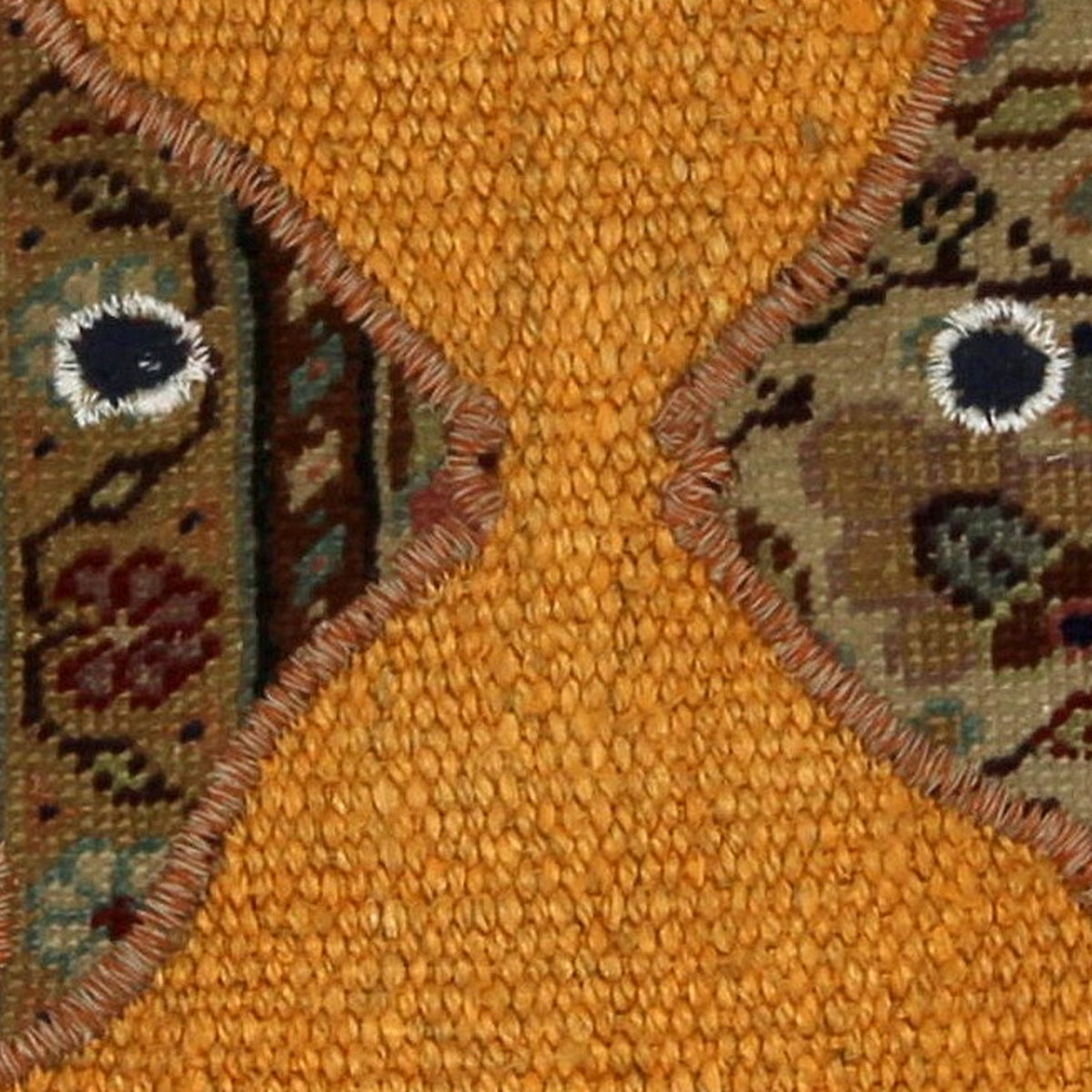 Close-up of the handwoven kilim weave - Red & Olive Kilim Fish on Marigold Orange - WA-FSP-RED-5050-034 - Arconiz
