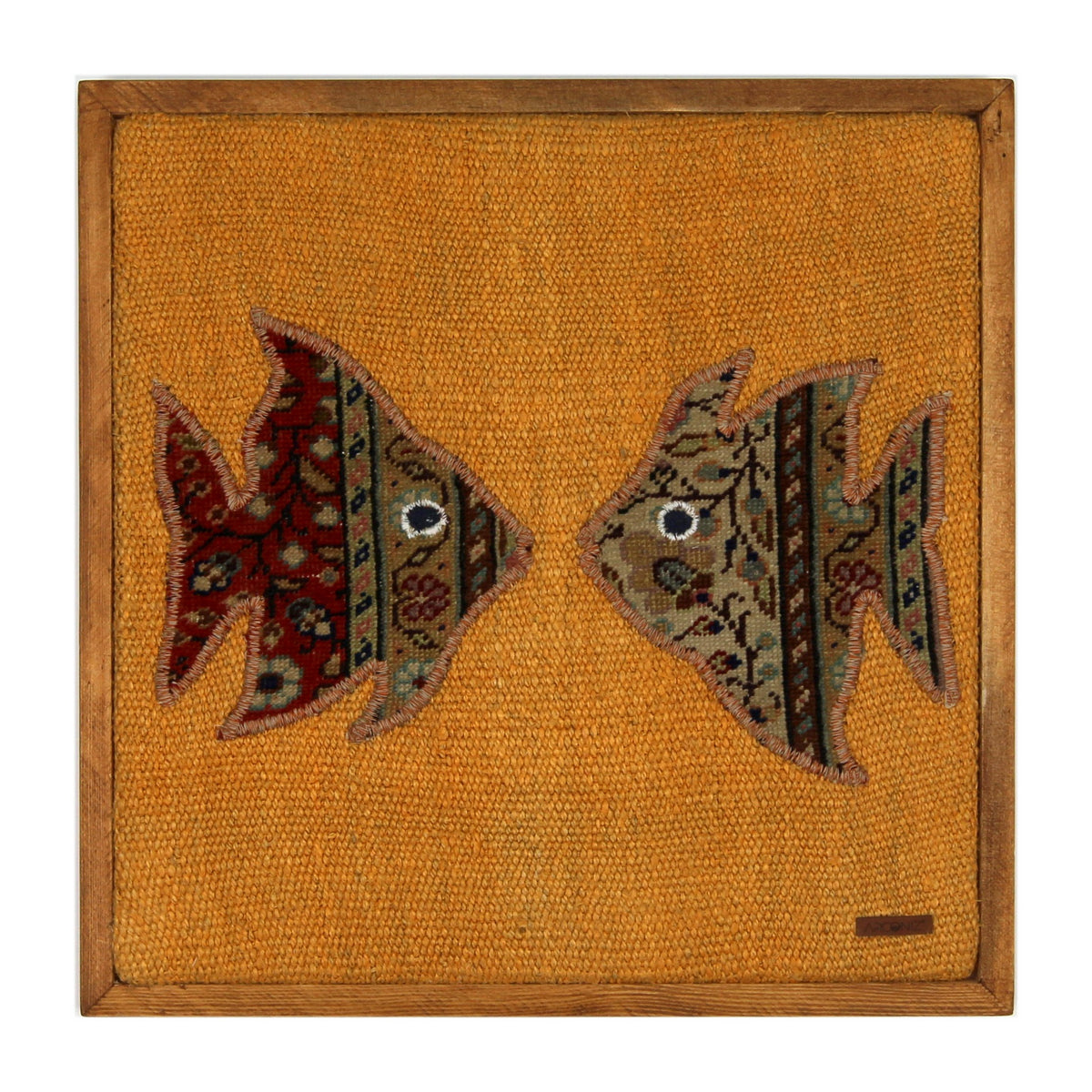Red & Olive Kilim Fish woven wall art 20" x 20" - WA-FSP-RED-5050-034 - Arconiz