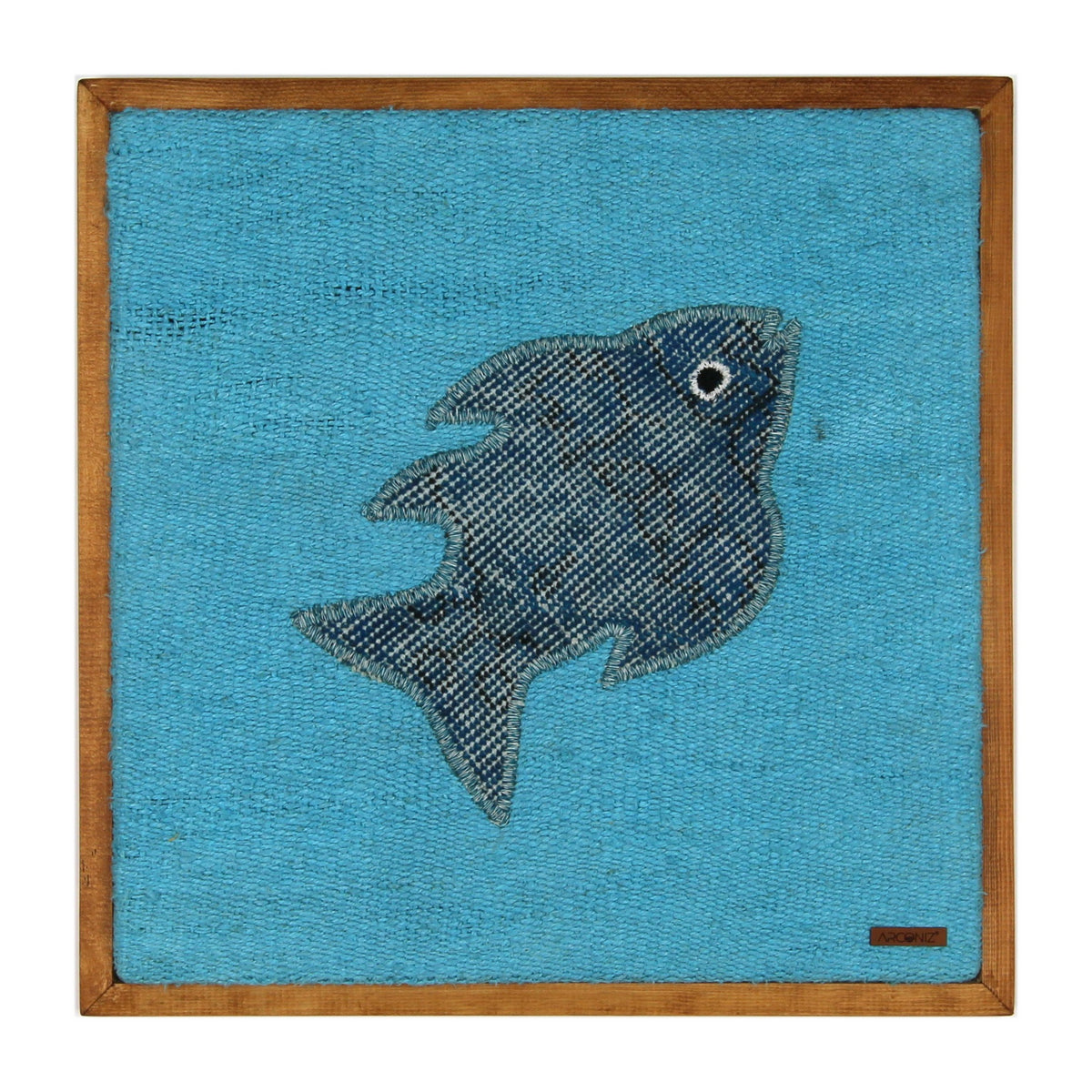 Navy Kilim Fish woven wall art 20" x 20" - WA-FSH-NAV-5050-036 - Arconiz