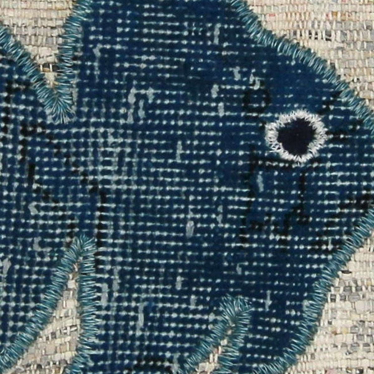 Close-up of the handwoven kilim weave - Teal Kilim Fish on Cream & Blush Stripe - WA-FSH-TEA-5050-037 - Arconiz