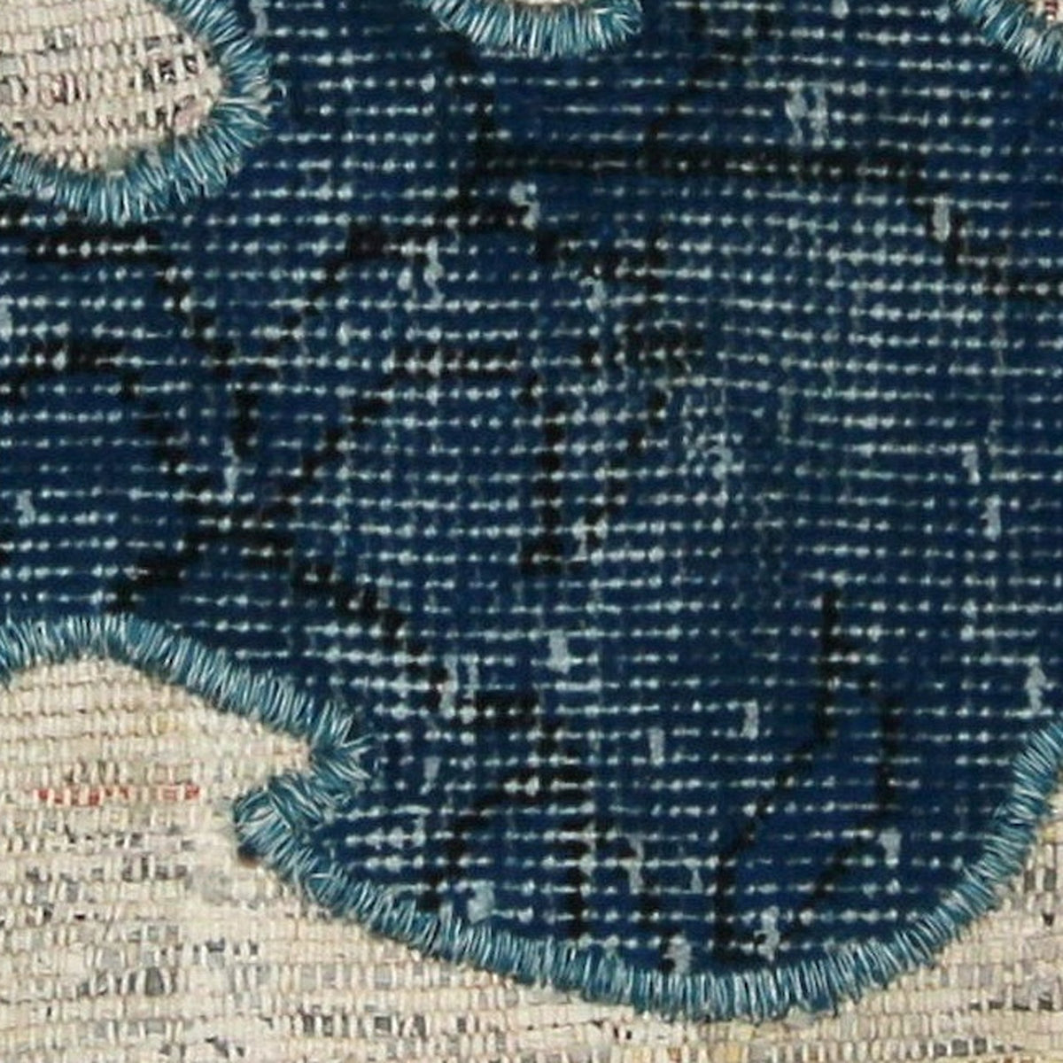 Close-up of the handwoven kilim weave - Dark Teal Kilim Fish on Cream & Blush Stripe - WA-FSH-DAR-5050-038 - Arconiz