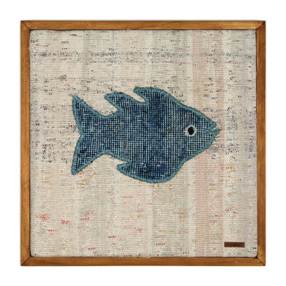 Teal Kilim Fish woven wall art 20" x 20" - WA-FSH-TEA-5050-039 - Arconiz