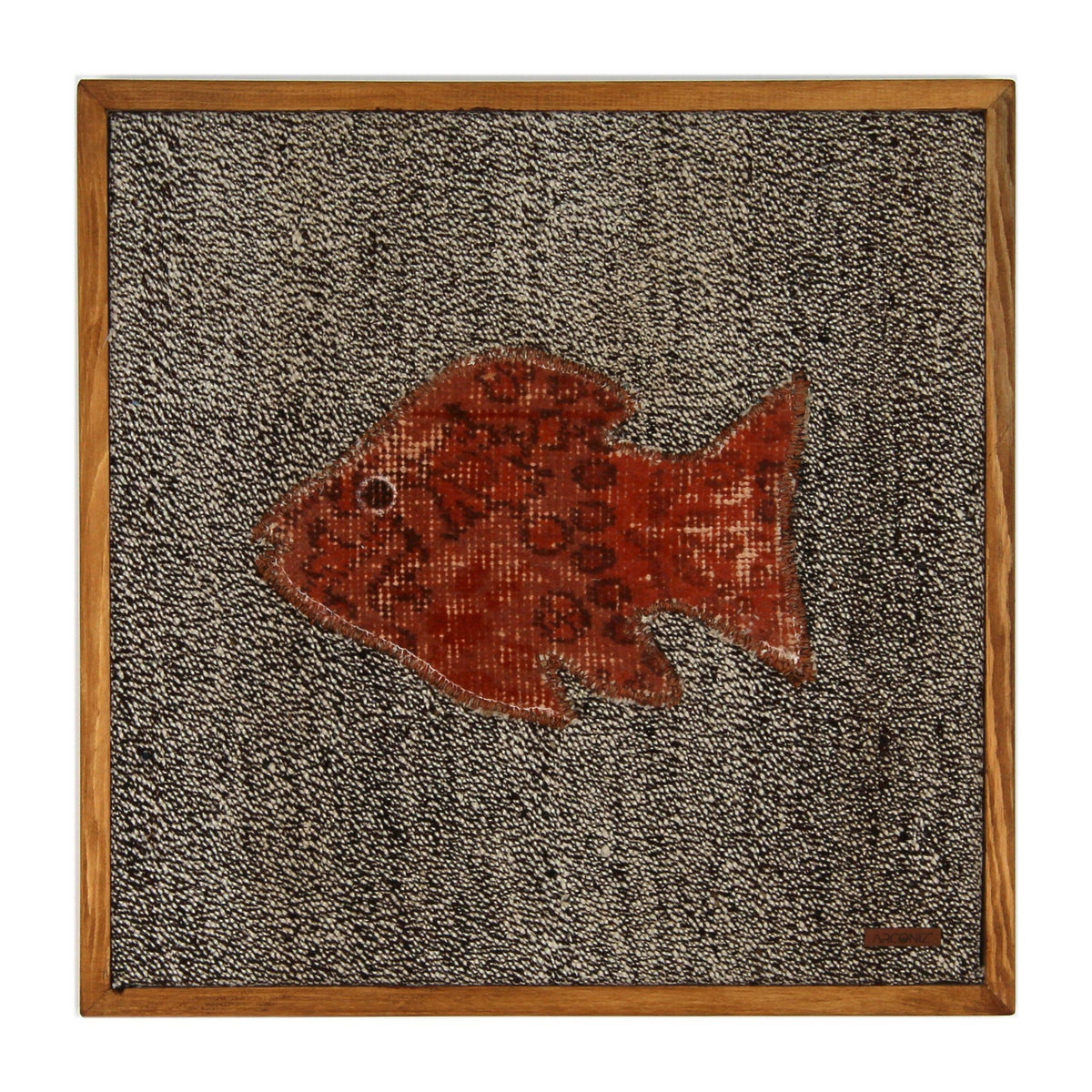 Orange Red Kilim Fish woven wall art 20" x 20" - WA-FSH-ORA-5050-040 - Arconiz