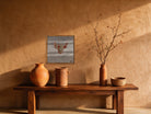 Cream & Coral Kilim Bull on Grey Band woven wall art shown hanging in a styled room, for scale - WA-BUL-CRE-5050-041