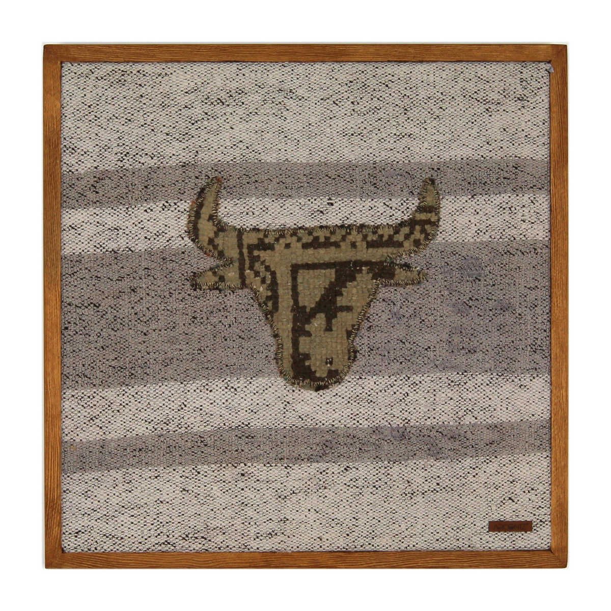 Olive & Charcoal Kilim Bull woven wall art 20" x 20" - WA-BUL-OLI-5050-042 - Arconiz