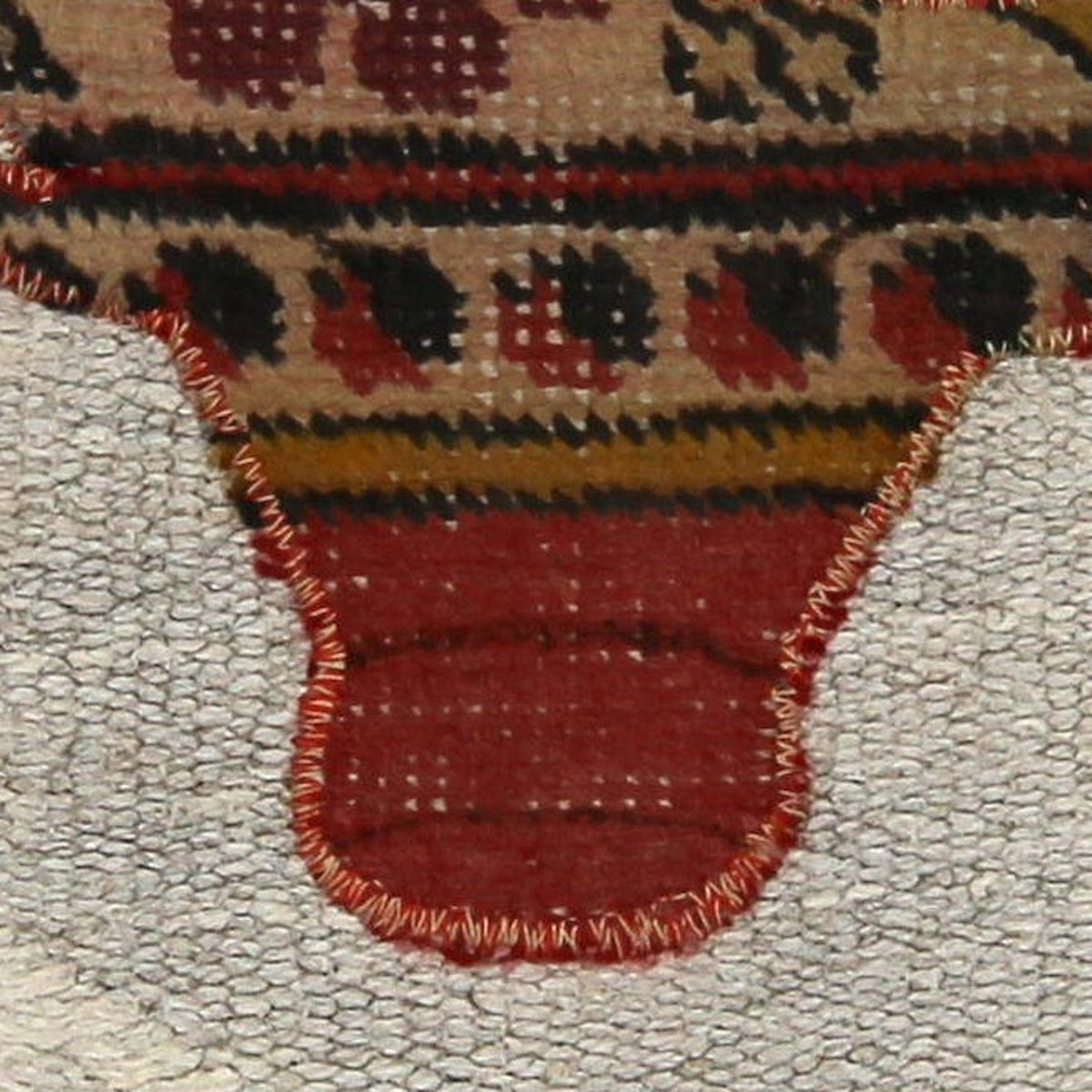 Close-up of the handwoven kilim weave - Tan & Red Kilim Bull on Pale Grey - WA-BUL-TAN-5050-043 - Arconiz