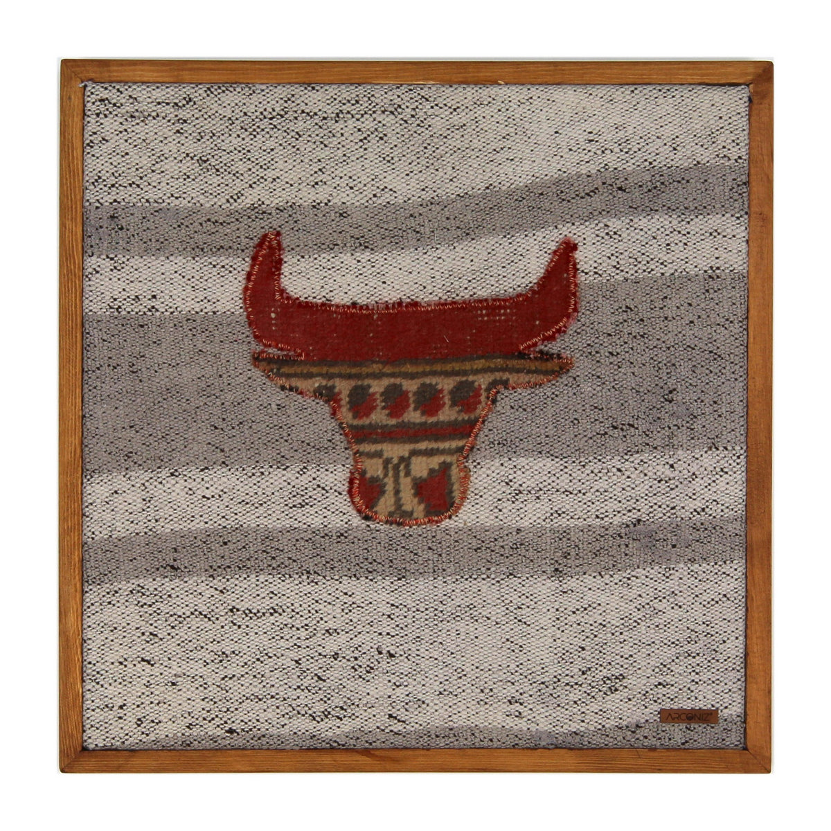 Red & Tan Kilim Bull woven wall art 20" x 20" - WA-BUL-RED-5050-045 - Arconiz