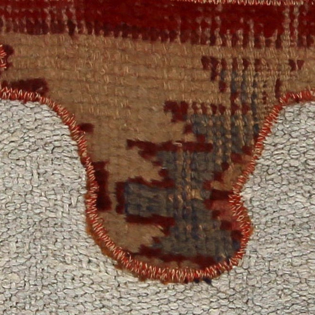 Close-up of the handwoven kilim weave - Red & Tan Kilim Bull on Pale Grey - WA-BUL-RED-5050-046 - Arconiz